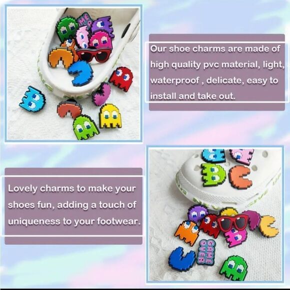 Pac-Man 7-pc Crocs Shoe Charms Chomp Ghost Video Game Arcade 80s Nostalgic Retro - Picture 3 of 8